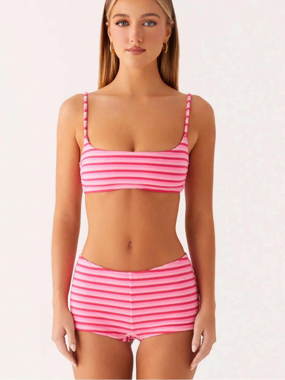 Peppermayo Mauritius Pink Stripe Swim Short Set Top S, Bottom M